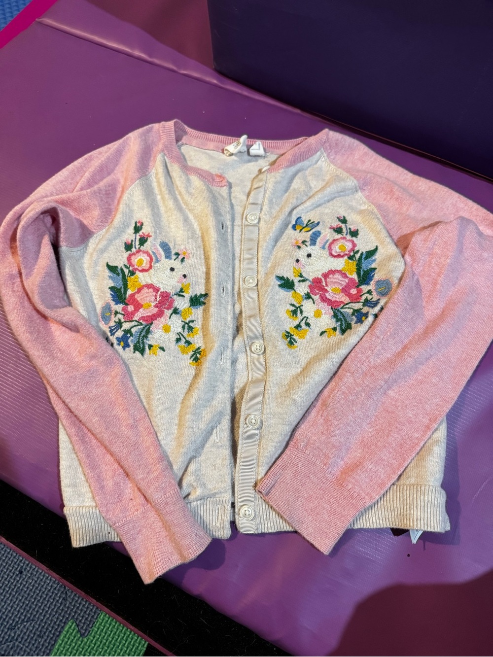 Girls Gap x Sarah Jessica Parker Pink & Cream Floral Embroidered Cardigan